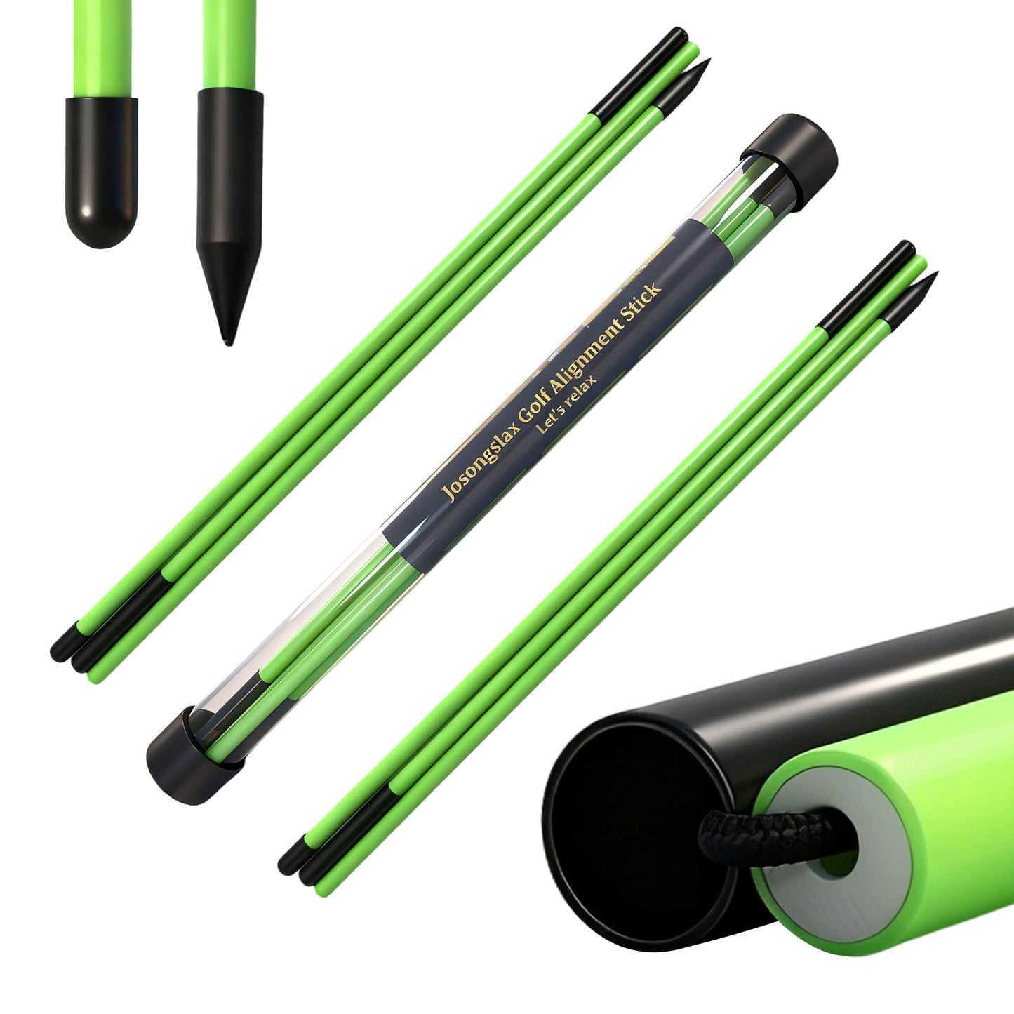 Josongslax Golf Alignment Sticks, 2 Pack Plastic 49" Collapsible Alignment Stick Golf Practice Rods Aid for Aiming, Putting, Swing Trainer, Posture Corrector with Tube Case, Golf Training Equipment