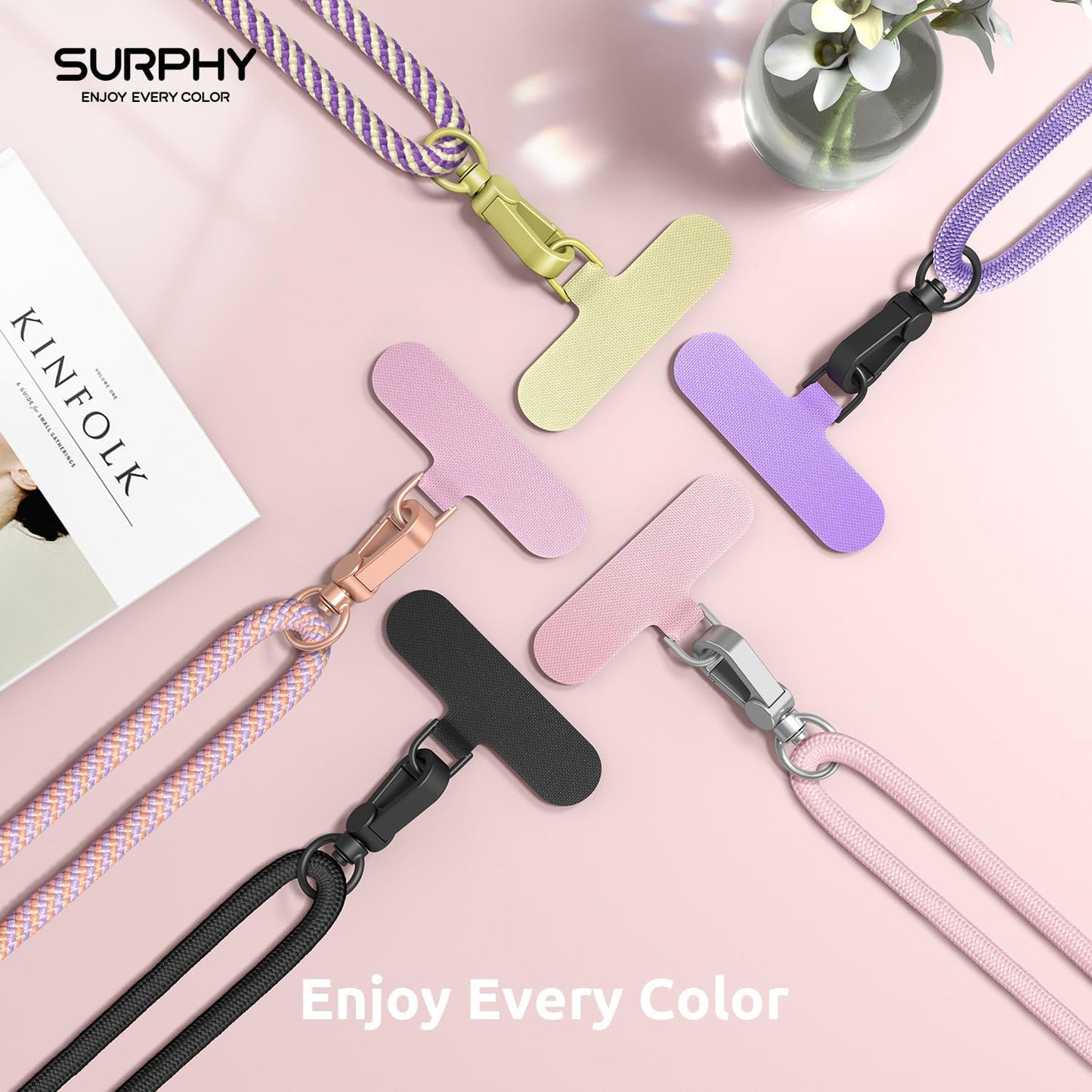 2 Pack SURPHY Phone Lanyard, Adjustable Phone Strap Crossbody with Cell Phone Tether Tab, Premium Metal Buckles