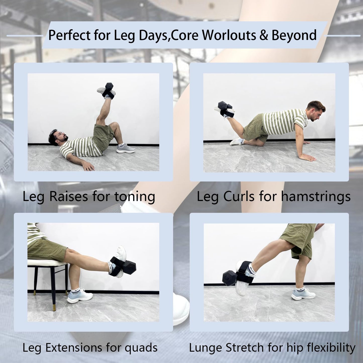 Dumbbell Foot Attachment, Ankle Strap for Dumbbell, Hamstring Curl, Foot Weights for Exercise, Leg extensions, Portable Leg Workout Fitness Accessory, Adjustable Leg Weights