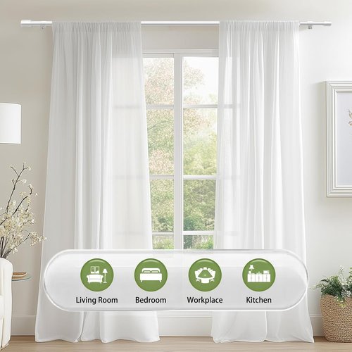 Adjustable 5/8” Diameter Curtain Rods by [Brand Name] - 30-60 Inch for 30-54 Inch Windows | White, 2 Pack
