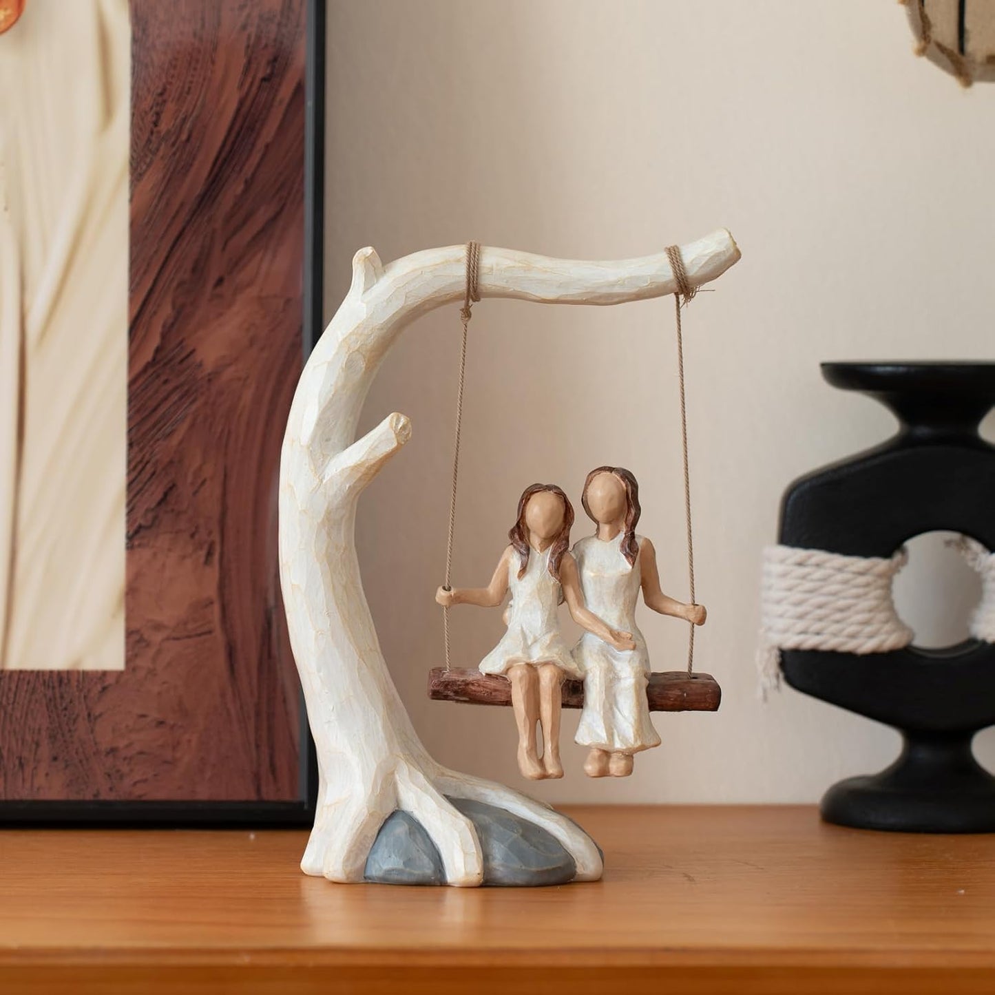 Regine Switzerland Mother Daughter Swing Statue - Hand-Painted Figurine | Perfect Birthday Gift