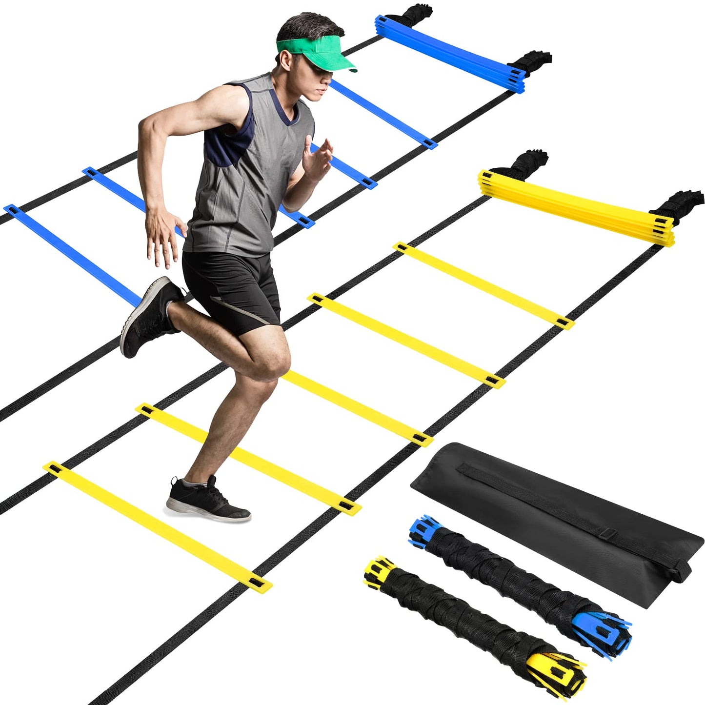 Sosation 2 Pack Agility Ladder 20 Feet Adjustable Rungs Speed Training Exercise Ladders with Carry Bag for Kids and Adults Soccer Football Boxing Footwork Sports Speed Agility Training