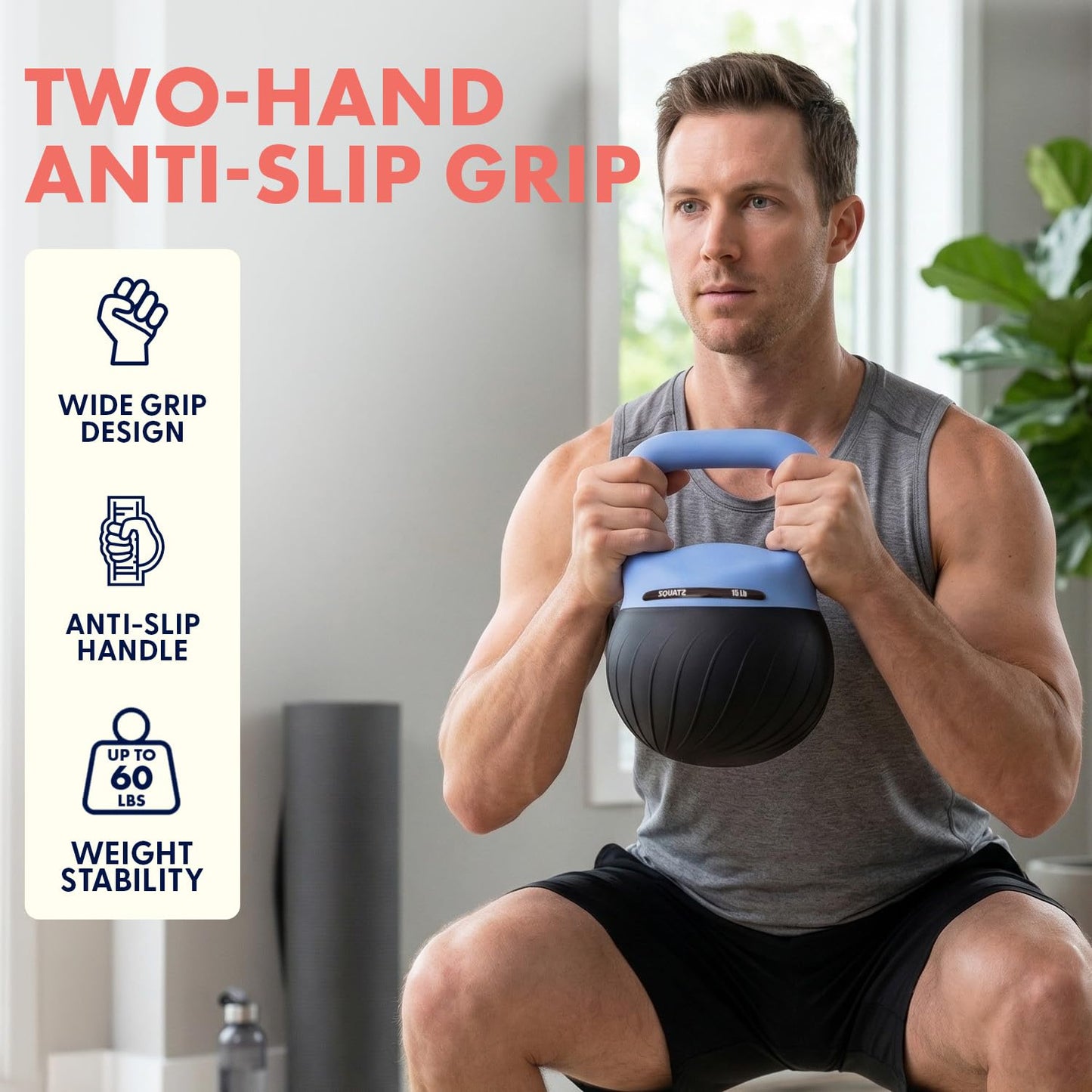 Squatz Soft Drop Kettlebell Set for Home Gym Strength Training - Cushioned Base Kettlebell Set with Wide Grip Handle, Floor-Safe Design, 15 lb, 20 lb, and 25 lb Weights for Full Body Workouts