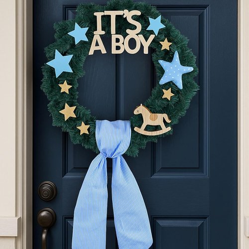 Blue Striped Wreath Ribbon Set by [Brand Name] - 2 Pack, 5.12" Wide x 54.33" Each | Perfect for Baby Boy Shower Decorations