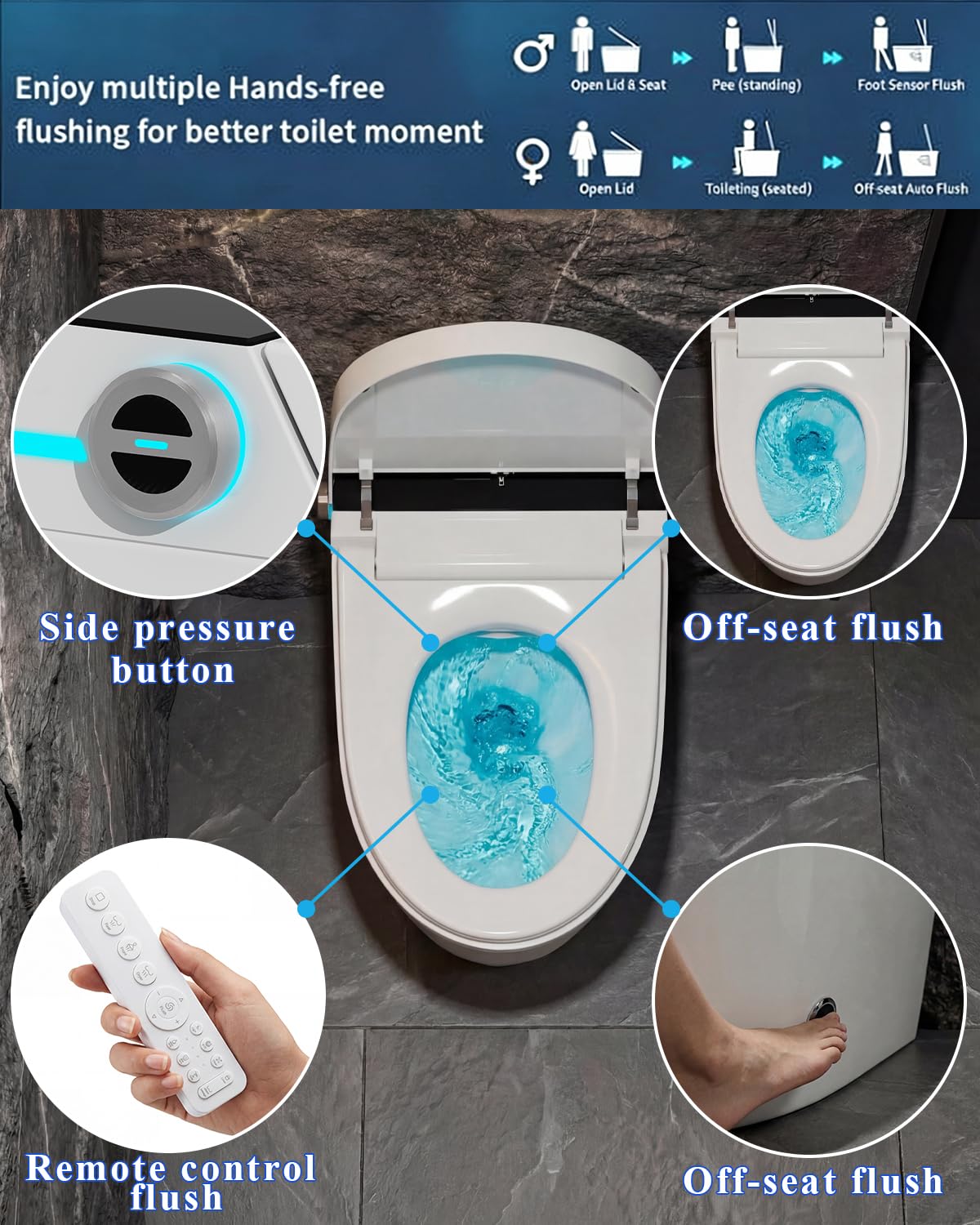 Smart Toilet with Auto Open/Close, Bidet Function, Heated Seat & Dryer, One Piece Elongated Modern Toilet with Foam Shield Technology, Heated Seat, Night Light,Tankless Toilets for Bathrooms