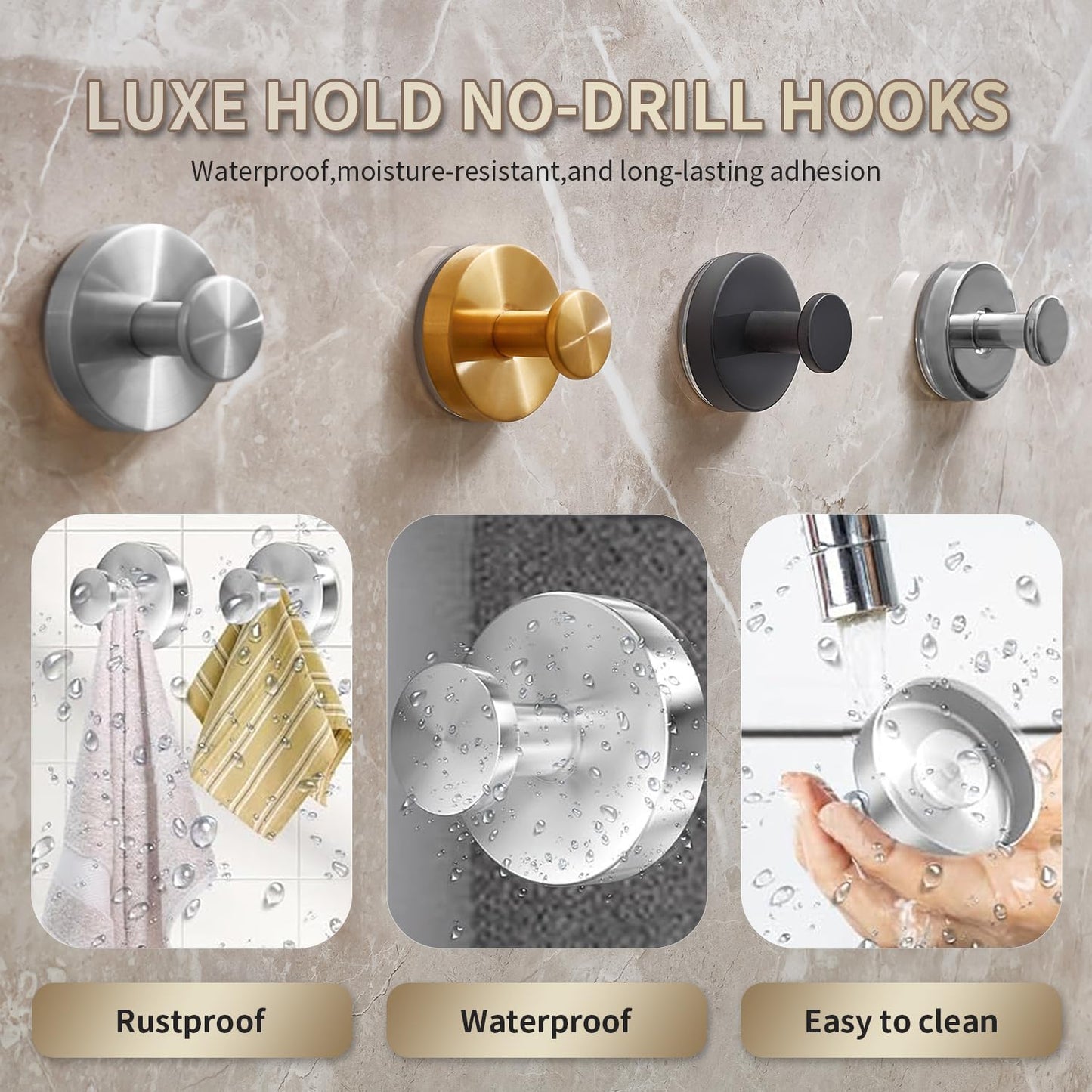 Skiennix Drill-Free Suction Cup Hooks - Stainless Steel Bathroom & Shower Organizer | 4 Pack, Black