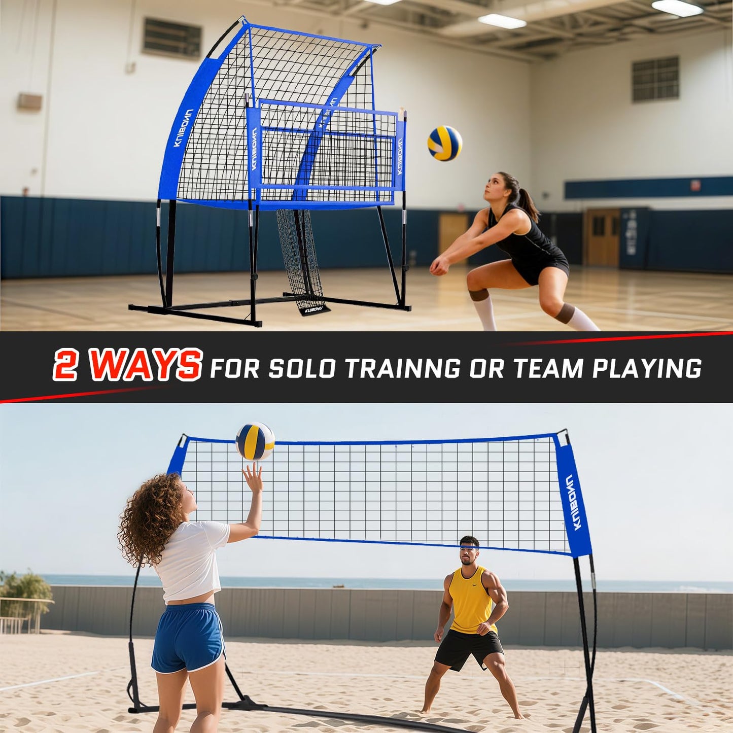 KuiBonu Volleyball Training Net System, Volleyball Training Equipment with Freely Height-Adjustable for Backyard, Volleyball Practice Net for Serving Setting Spiking, Includes Ball Kit and Carry Bag