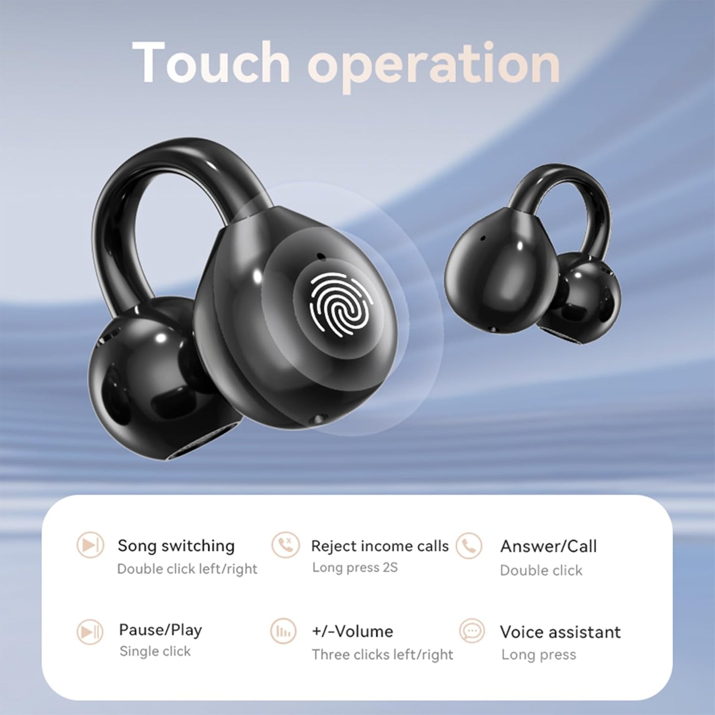5.4 Open Ear Clip Headphones Wireless Earbuds Bluetooth Sports Earphones with Wireless LED Touch Screen Waterproof