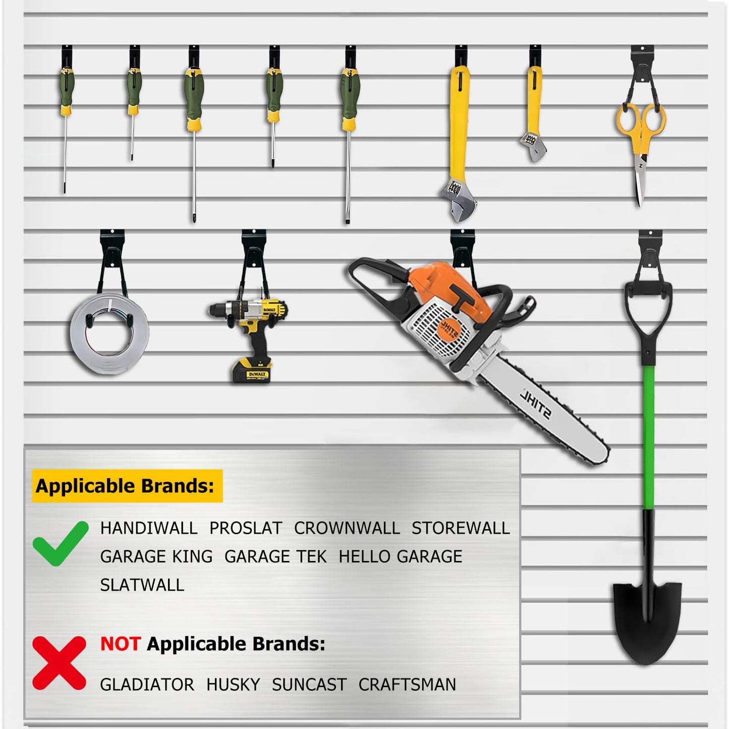 KOFANI Slatwall Accessories, 22 Pack Heavy Duty Steel Slatwall Hooks, Multi-Size Slat Wall Hanging Hooks for Ladders, Bikes, Garage and Garden Tools (ProSlat & Slatwall Panel Compatible)