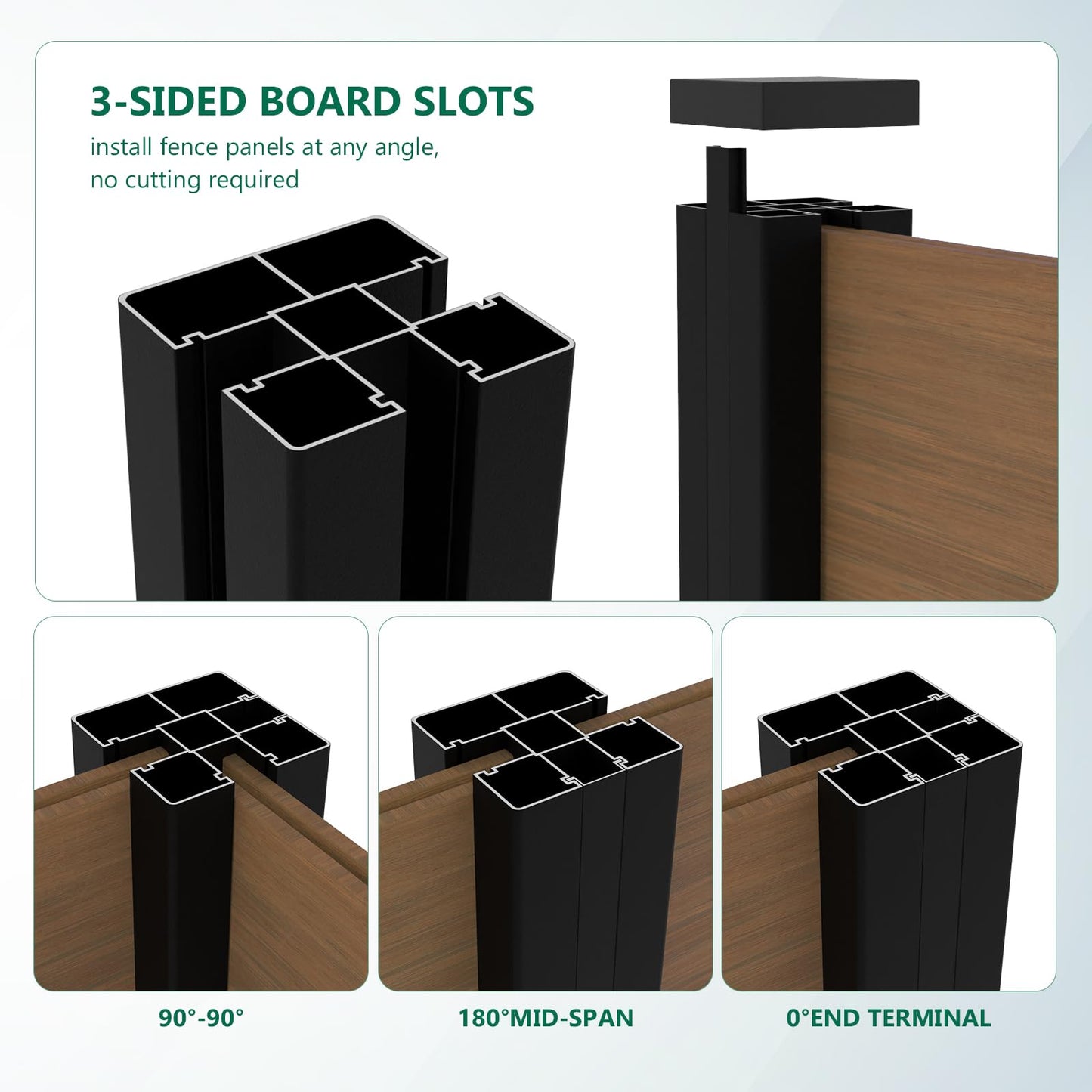 Mondaria 6.1 Feet Metal Above-Ground Posts for Wood-Plastic Composite Fence Installation,with Meat Base, Top and Button Covers, Screws(Set of 1)