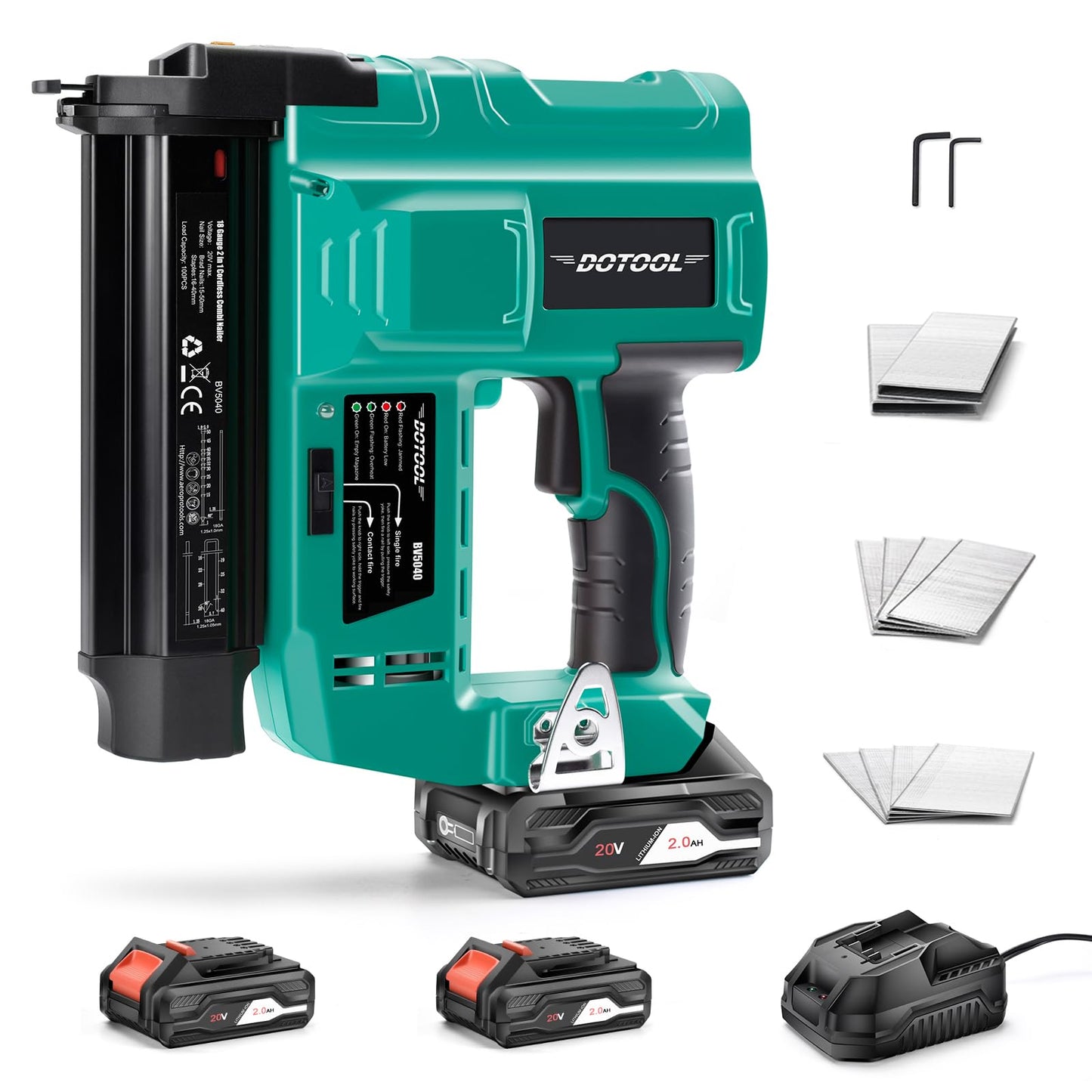 DOTOOL Cordless Nail Gun Battery Powered,2 in 1 Electric Nail Gun with 1000pcs 18 GA Nails, Brad Nailer with 20V 2.0A Batteries for Home Improvement & Woodworking