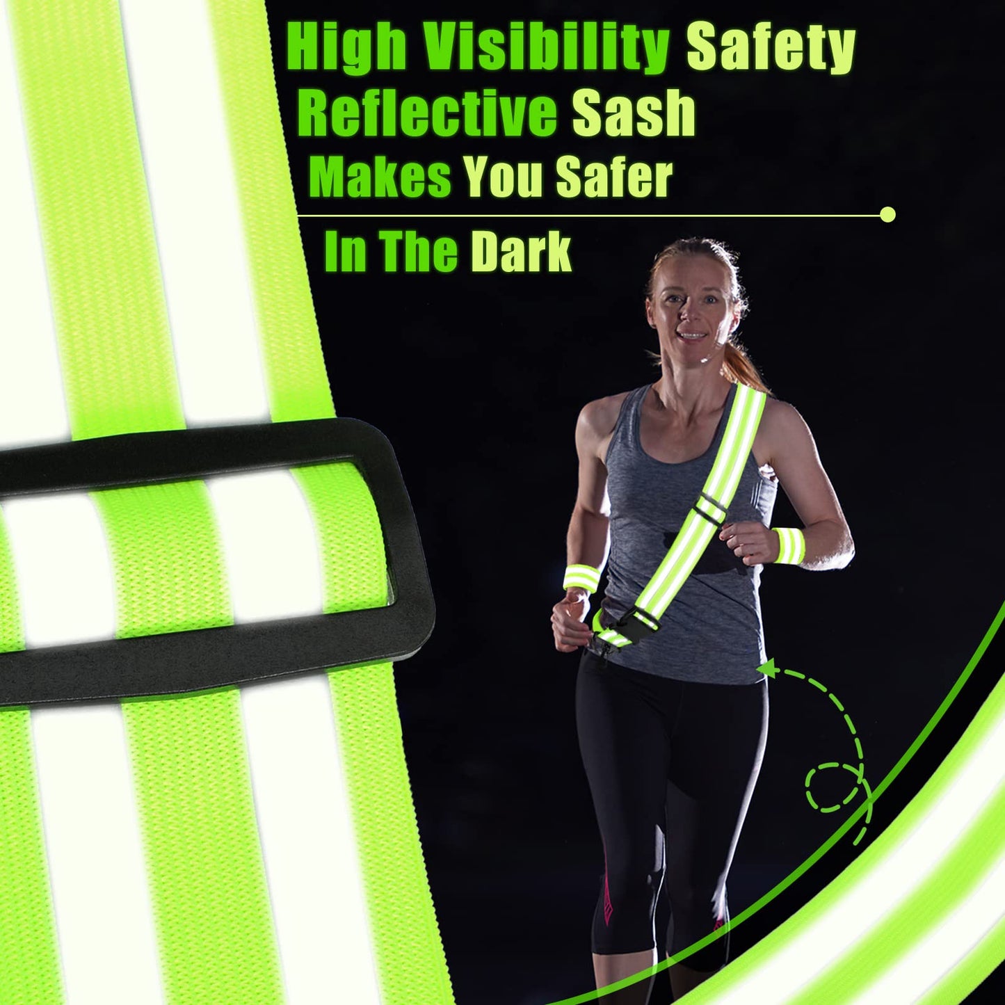 Saintrygo 6 Pcs Reflective Sash for Walking at Night Reflective Strap Arm Band High Visibility Belt Safety Ankle Strap for Visibility Vest Clothing Running Gear(Fluorescent Green)