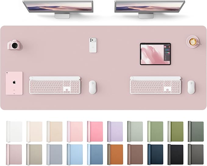 YSAGi Leather Desk Protector, Office Mat, Large Mouse Mat, Non-Slip PU Leather Blotter, Laptop Desk Mat, Waterproof Writing Pad for Office and Home(Grayish Lavender, 63" x 24")