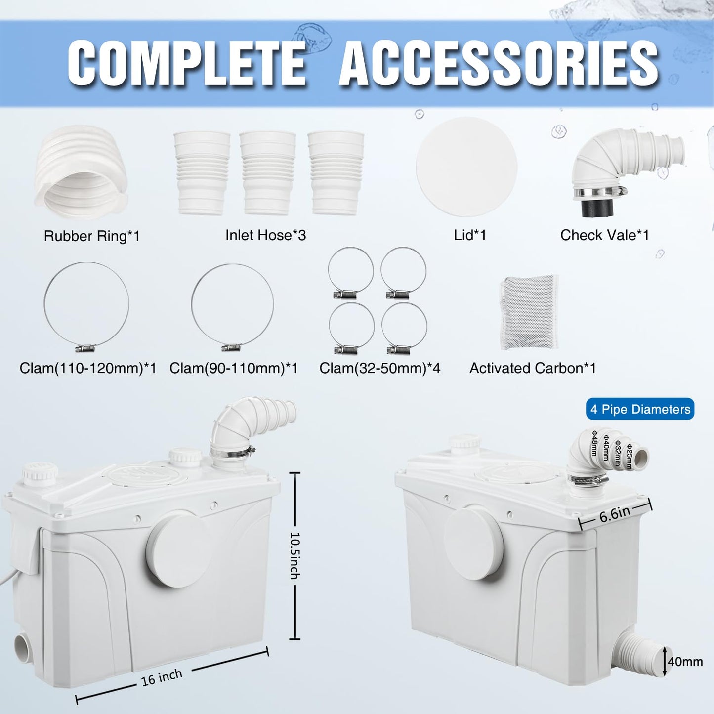 EXTRAUP 700W Macerator Sewerage Sump Pump with 4 Water Inlets for Upflush Toilet System Waste Water Marine Toilet Disposal Laundry
