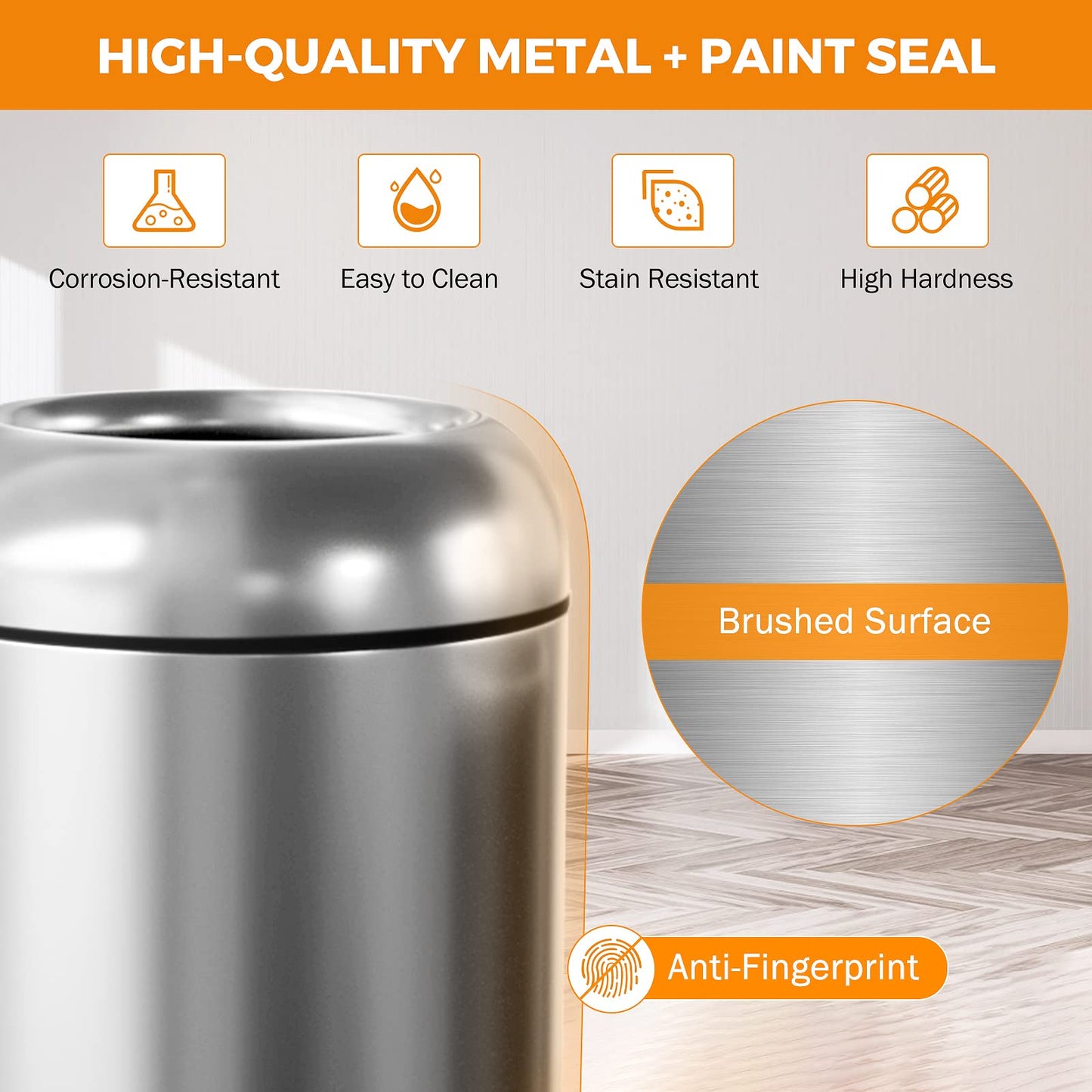 BEAMNOVA 15.8 * 15.8 * 35.5 in Black + 14.6 * 32.7 in Metallic Trash Can Stainless Steel Commercial Garbage Enclosure with Lid