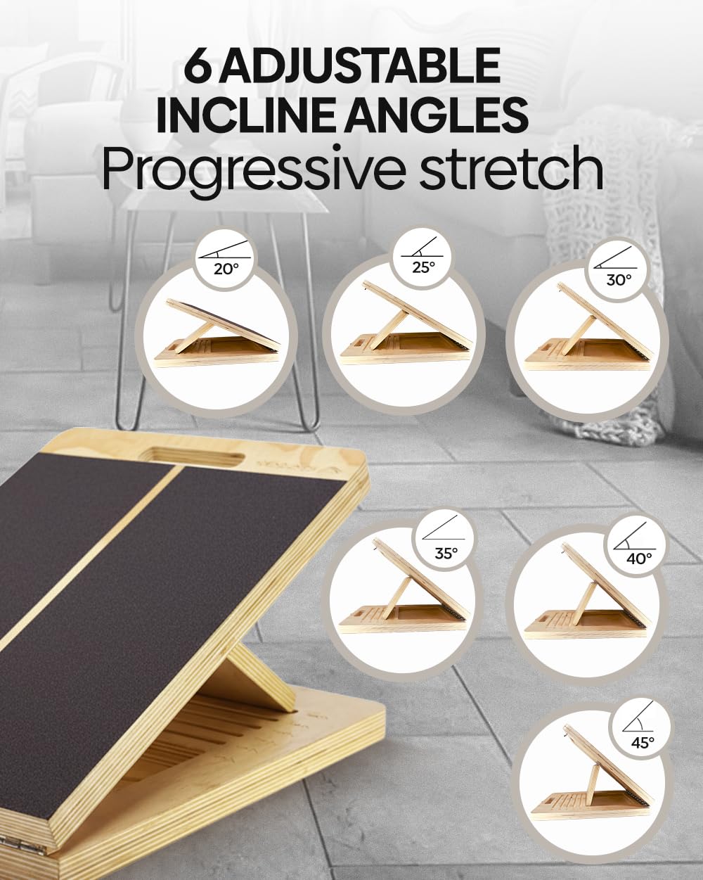 Zaloom Wooden Slant Board for Calf Stretching - 6 Adjustable Angles, 400 Lbs Capacity Calf Stretcher Slant Board for Squats, Knees, Ankle, Leg, Heel & feet, Squat Wedge & Physical Therapy Equipment
