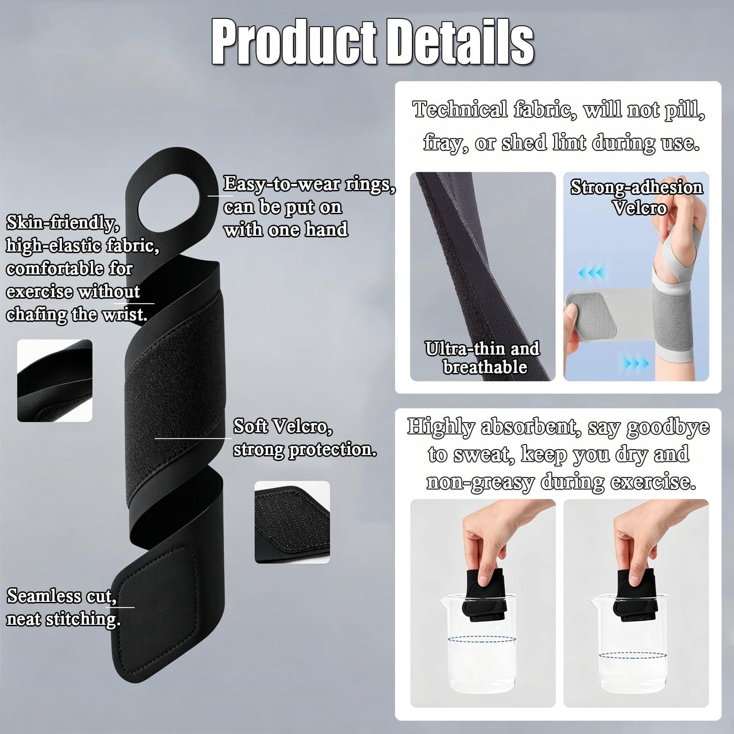 Adjustable Elastic Compression Support with Thumb Loop, Breathable Elastic Wrist Brace, Flexible Wrist Compression Sleeve for Gym Workout, Office Typing(2pcsA)