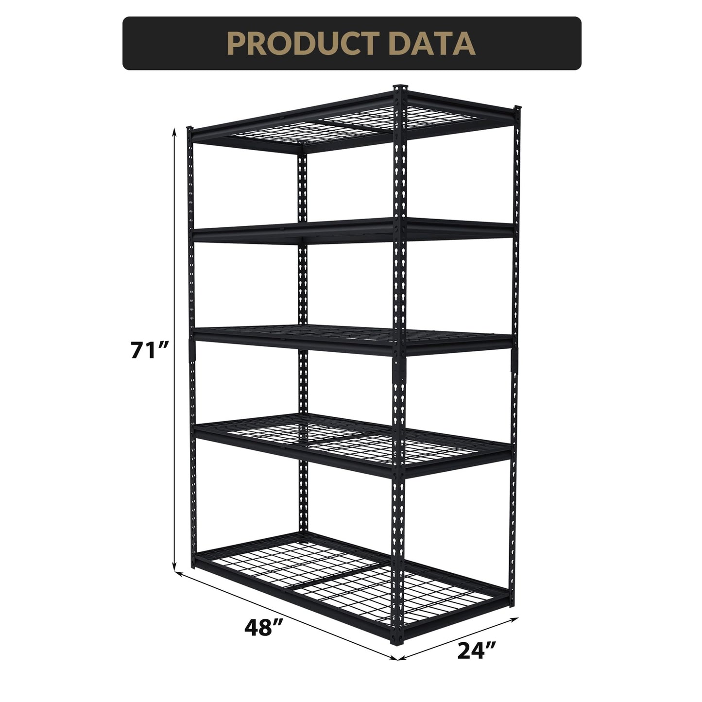 GarveeTech Heavy Duty Garage Shelving Unit, 48 in L x 24 in W x 72 in H Adjustable Storage Shelves, 2500 LBS Load Capacity, Durable Metal Shelves for Garage Organization, Basement, Workshop