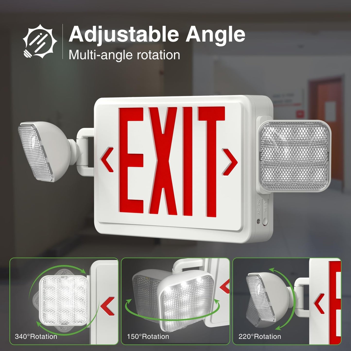 FREELICHT 2 Pack LED Exit Sign with Emergency Lights, Adjustable LED Emergency Exit Lights with Battery Backup, Easy To Install, UL Certified, AC 120/277V