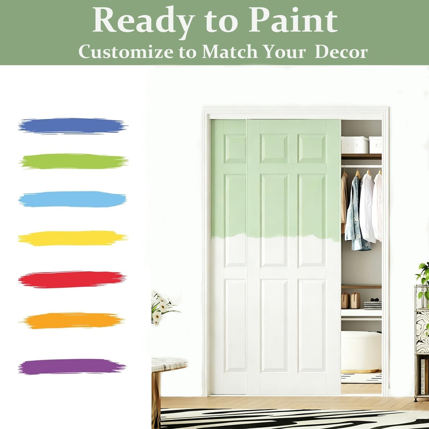 ARKHJEM Sliding Closet Door 60"(Double 31") x80, Raised Textured 6-Panel Hollow Core Bypass Closet Doors, Preassembled White Primed Paintable Door Panels with Top & Bottom Track Hardware Kit