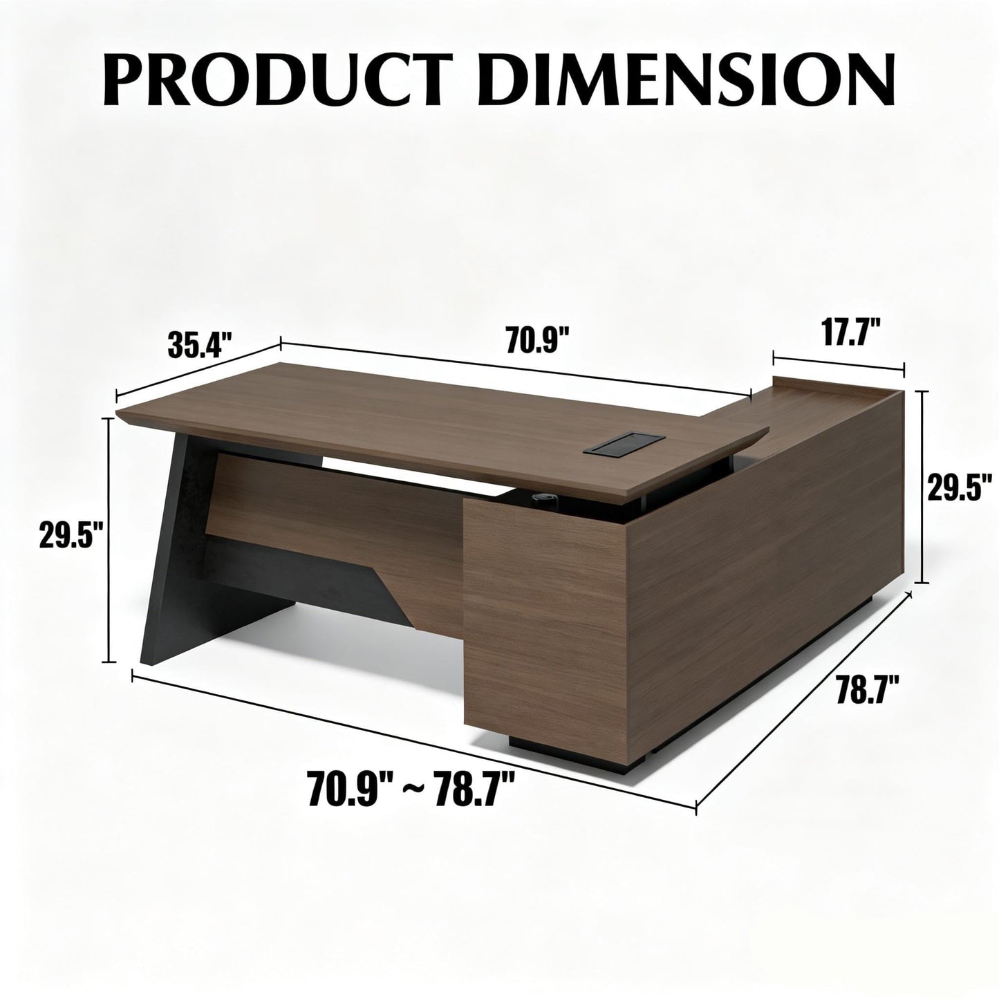 SAINTCY L Shaped Executive Office Desk with Power Hub, Large Office Desk with Storage Cabinet & Printer Station, 35.4" Deep Home Office Desk Workstation, 70.9" or 78.7" Workstation (Right)