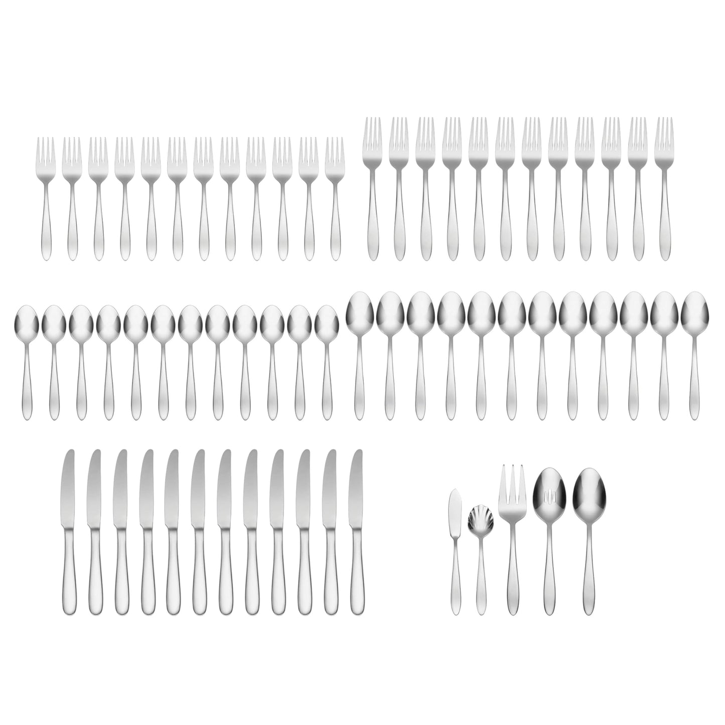 Oneida Silverware Set, Mooncrest 65-Piece Everyday Flatware Set, Service For 12, 18/0 Stainless Steel, Rust Resistant And Dishwasher Safe, Knives Spoons And Forks, Utensils (Silver, 65 Piece)