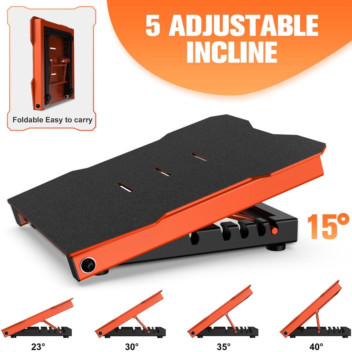 YONKFUL Steel Slant Board Calf Stretcher, 600 Lbs Weight Capacity 5-Level Adjustable Incline Board Squat Wedge Achilles Ankle Stretcher Non-Slip Surface for Squat, Fitness, Physical Therapy, Orange