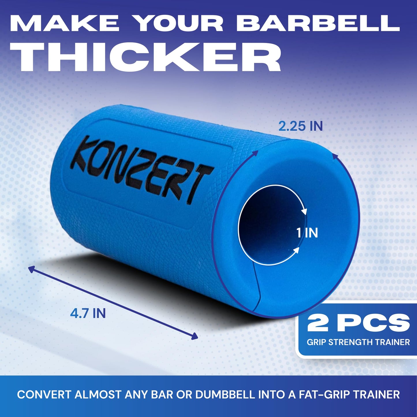 Konzert 2.25 Inch Diameter Thick Grips - Increase Handle Diameter Of Dumbbell, Barbell, Pull Up Bar & Cable Handle for Arm Strength And Enhanced Muscle Activation