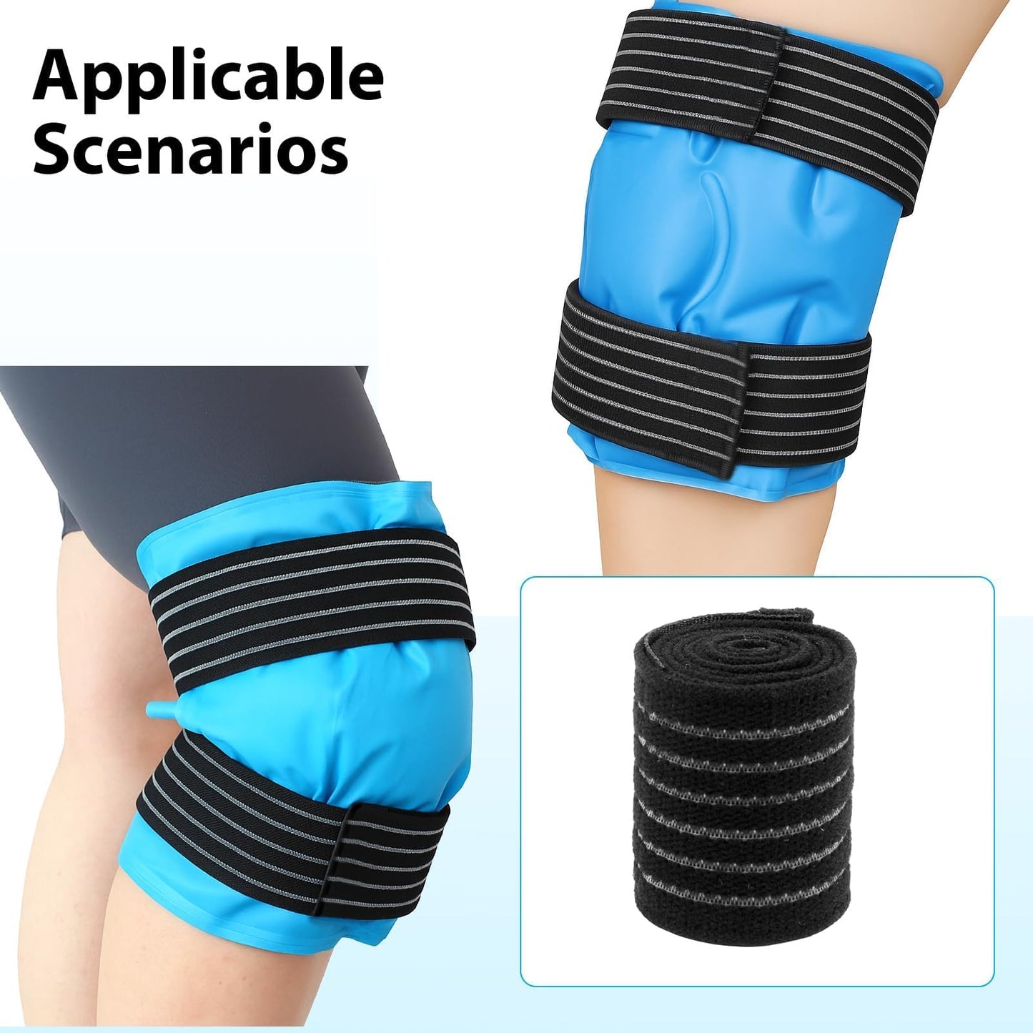 8 Pack Ice Pack Straps - 4 Sizes Elastic Wrap for Ankle Wrist Elbow Calf, Reusable Hot Cold Therapy Strap, Adjustable Ice Pack Holder, Strong Hook and Loop Reusable Ice Belt Extender