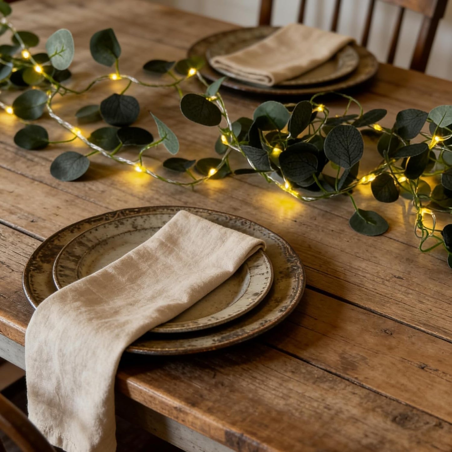 Skiennix Artificial Eucalyptus Leaves String Lights - 20 LED Warm White Fairy Lights | 6.6Ft Greenery Garland for Wedding Decor
