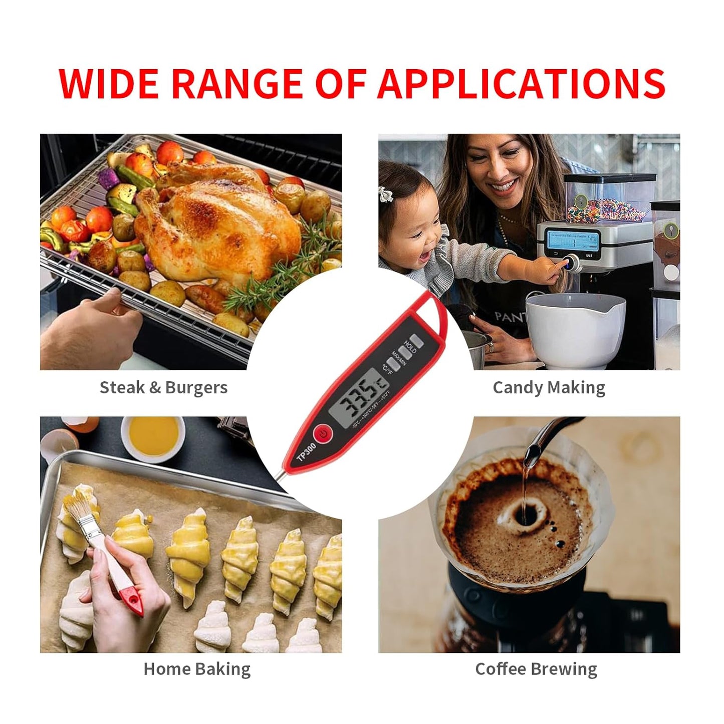 YFL Digital Meat Thermometer - Instant Read Cooking Thermometer with Large LCD Display | Perfect for BBQ, Grill, and Kitchen Use