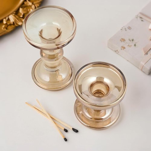 Glass Candle Holders - Set of 3 Elegant Holders for Pillar & Tealight Candles | Perfect Home Decor