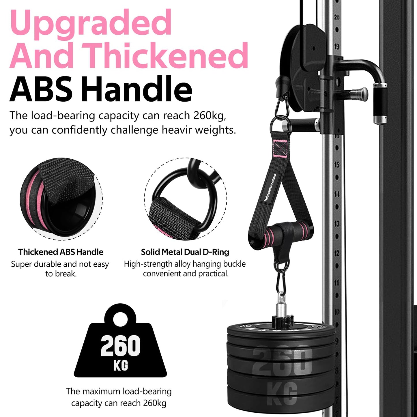 RENRANRING Gym Exercise Handles, Replacement Handle Attachments for Cable Machine Pulleys, Resistance Band and Strength Trainer, Pull Down Workout Accessories, Home Gym Add On Equipment