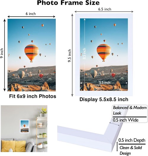JCJMY 6x9 Picture Frame - Versatile Wall or Tabletop Display for 6x9 Photos | White Finish