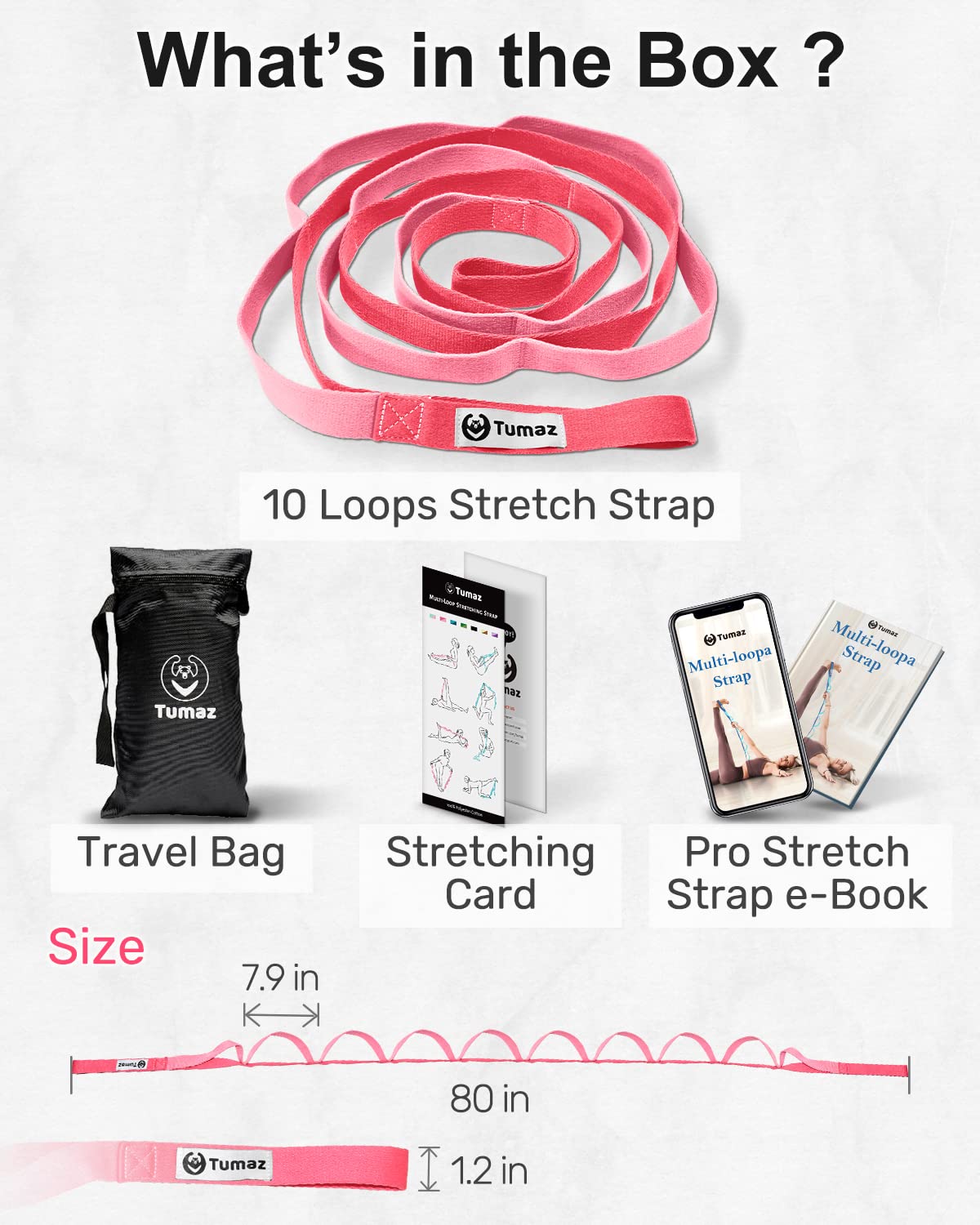 Tumaz Stretching Strap - 10 Loops & Non-Elastic Yoga Strap - Perfect Home Workout Stretch Strap for Physical Therapy, Yoga, Pilates, Flexibility