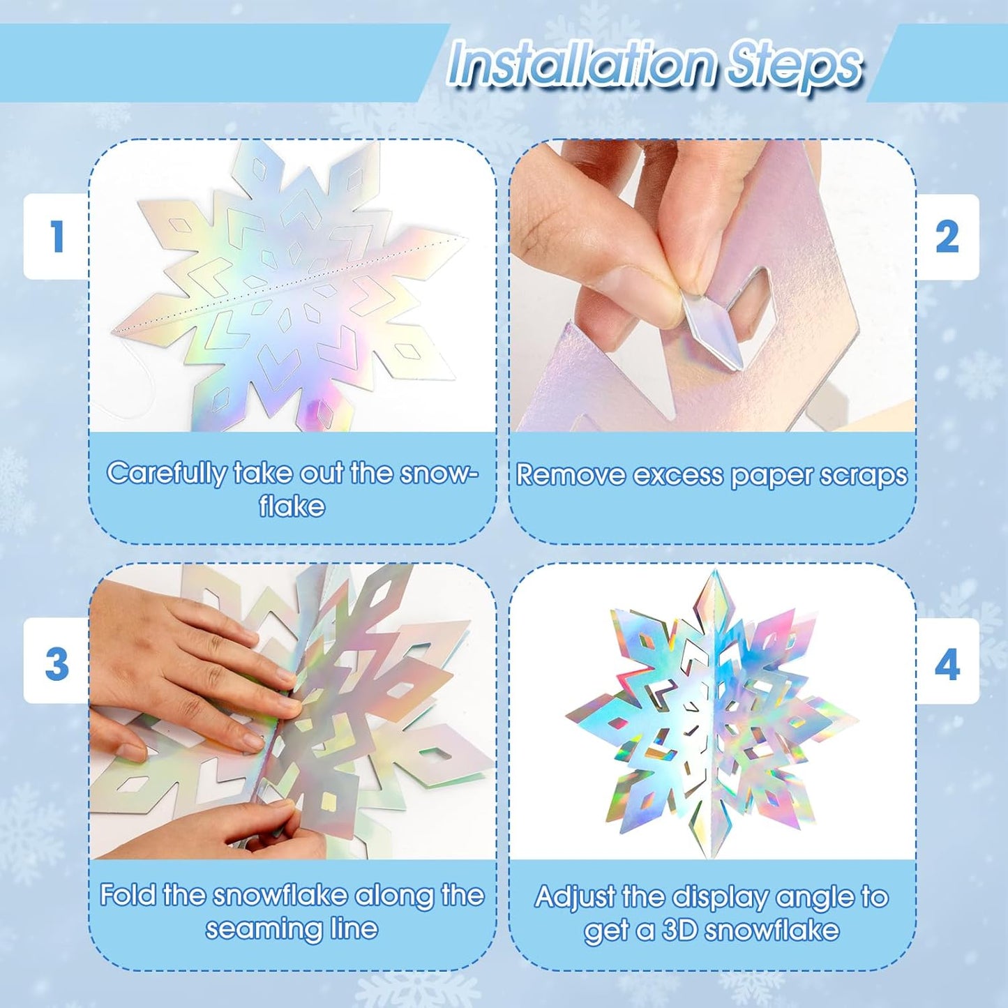 Skiennix 12Pcs Winter Snowflake Ornaments - 3D Iridescent Hanging Decorations | Perfect for Holiday Home Decor