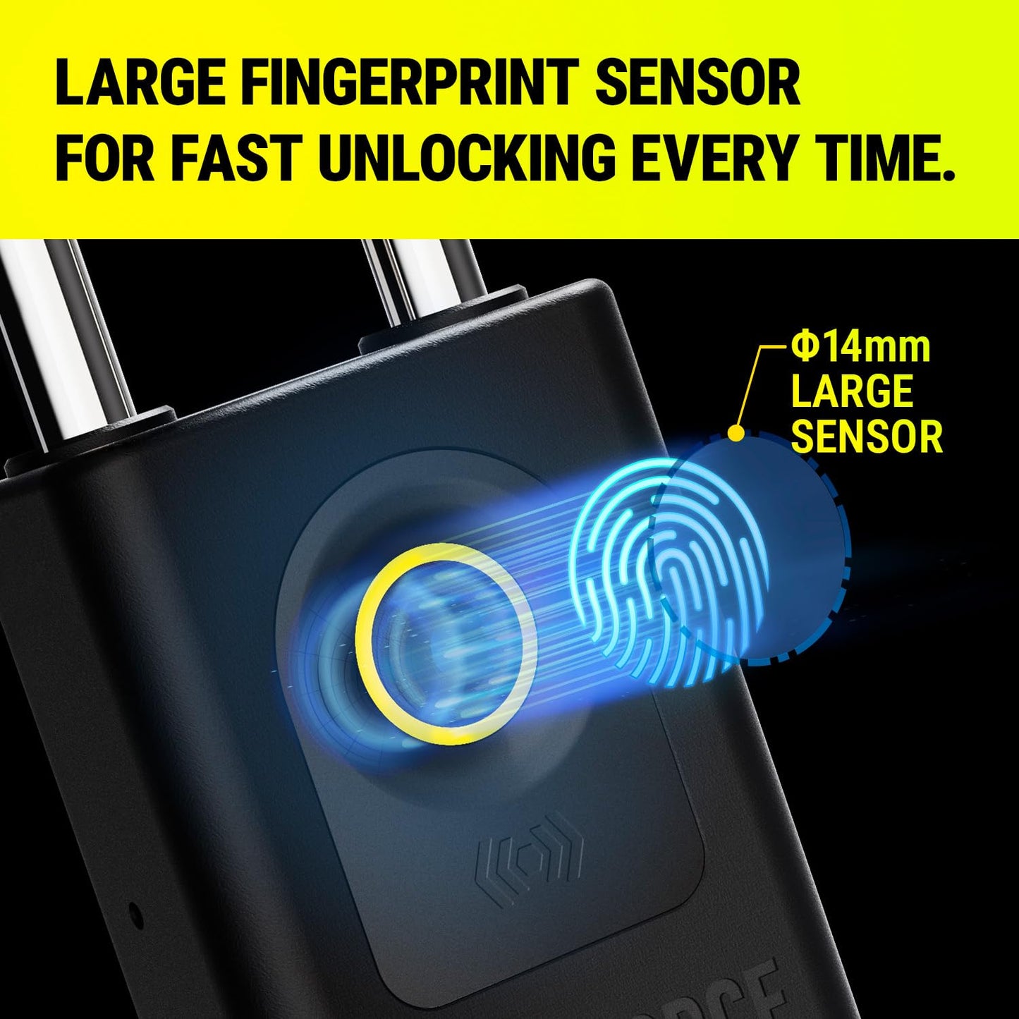 Smart Fingerprint Padlock - HEXFORCE G1, Heavy Duty Dual-Ball Locking, IP67 Weatherproof, Keyless Biometric and Bluetooth Control, W56*H134MM, Long Shackle Designed for Outdoor Shed Fence Gate Garden