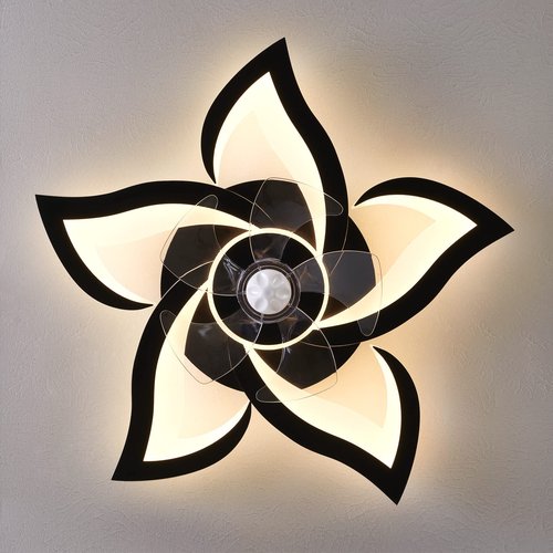HuixuTe 24" Geometric Ceiling Fan with Lights Remote Control, 6 Speeds 3 Colors Black Low Profile Ceiling Fan with Light for Kitchen Bedroom Living Room