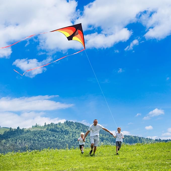 Large Delta Kite for Kids & Adults - Easy to Fly Outdoor Kites for Kids Ages 8-10, Perfect for Beach & Family Activities, Includes Line & Handle