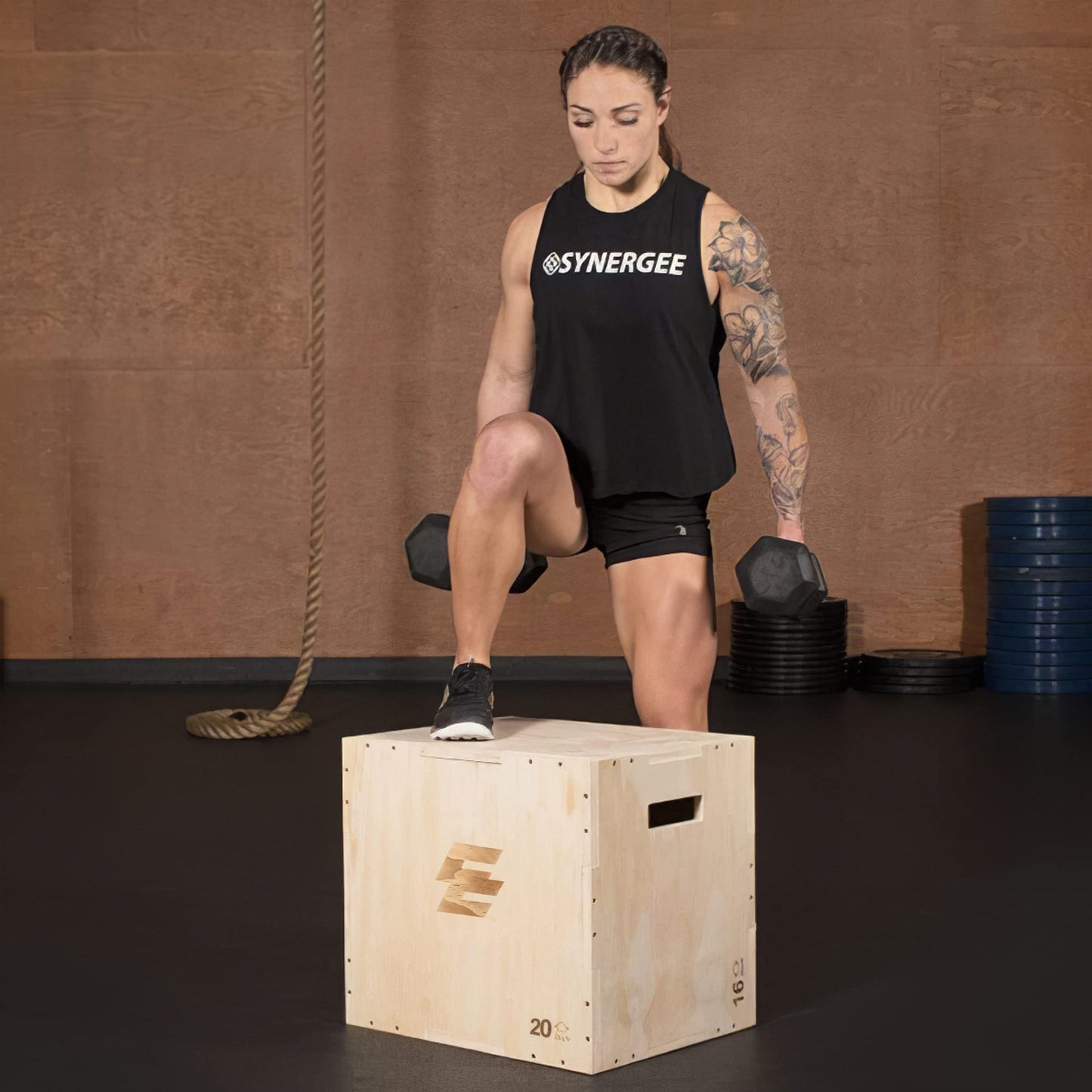 Holleyweb 3 in 1 Wood Plyo Box, Jump Box Plyometric Non-Slip for Skipping, Jumping,Box Jumps, Squats, Step-Ups, Dips, Rounded Corners for Safety (A-YD05003-USAM028)