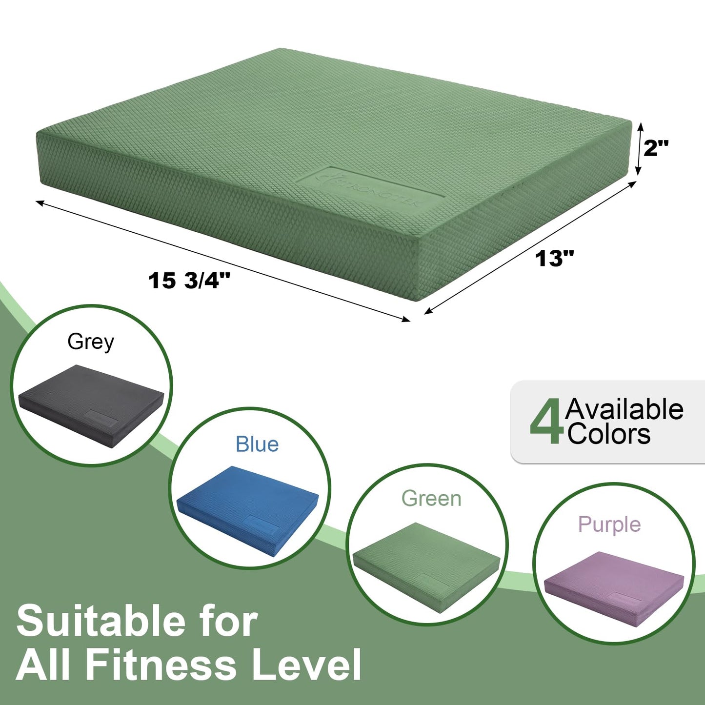 StrongTek Professional Foam Exercise Balance Pad - 15.8" x 13" x 2", High-Density TPE Foam Knee Pad, Non-Slip & Water-Resistant, for Balance Training, Physical Therapy, Yoga, and More (Green)