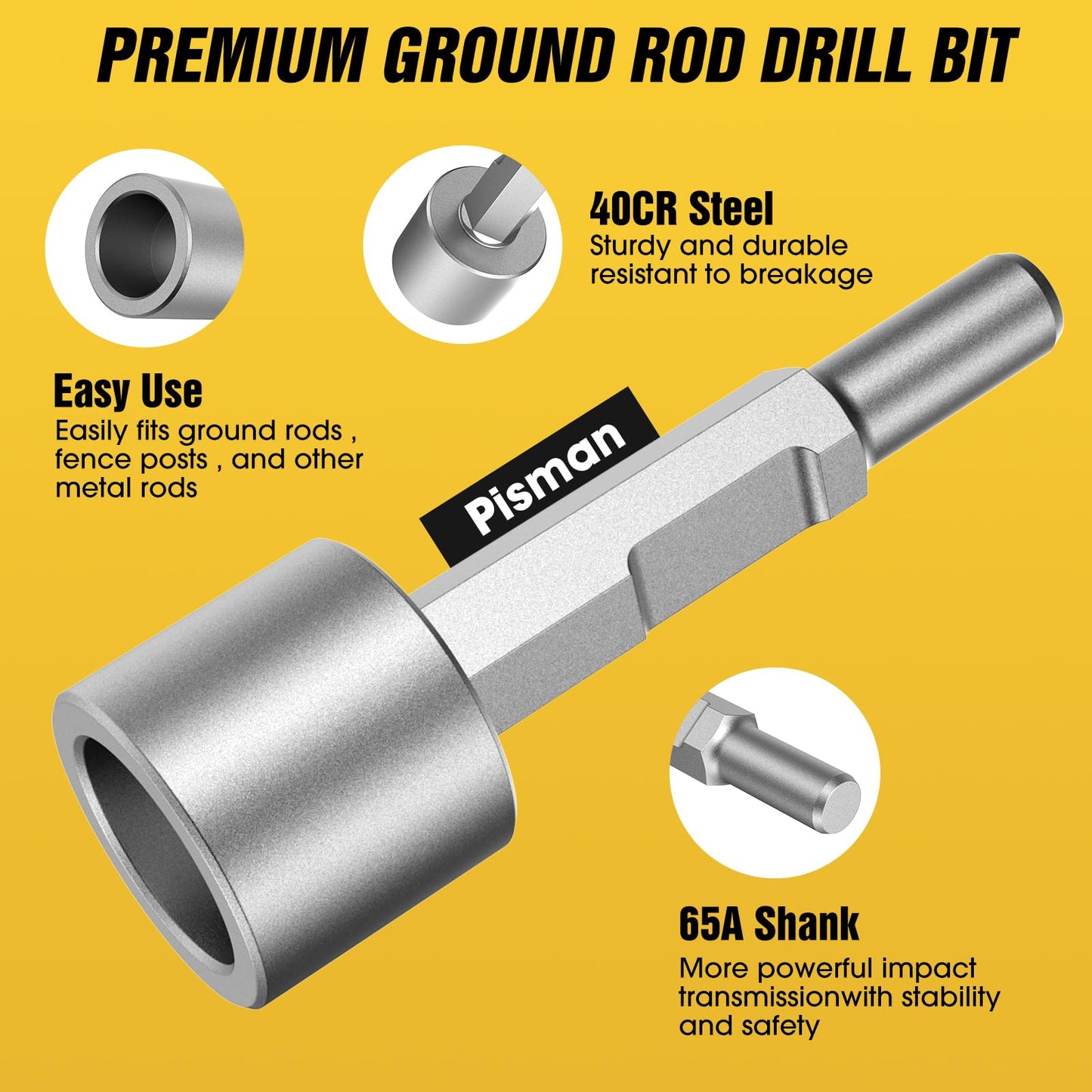 Ground Rod Driver & T-Post Driver, 65A Shank 1-3/16" Hex Jackhammer Attachment for Demolition Hammer, Heavy-Duty Fence Post Driver for Vevor Jackhammer, Rebar & Grounding Rod Driver