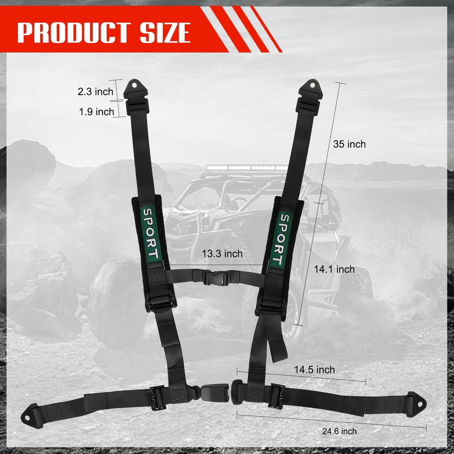 BESTZHEYU 2 PCS 4 Point Harness with 2 Inch Comfortable Heavy Duty Shoulder Padding with Quick Auto buckle for UTV ATV Sports Car, Racing Car, Car Black Racing Harness