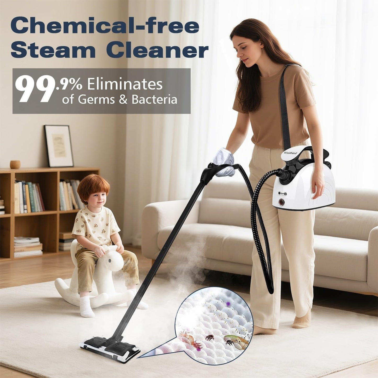 Waitbird Steam Cleaner, Handheld Steamer For Cleaning With 21 Accessories, 248 °F High Temperature, Suitable for Floor, Tile, Window