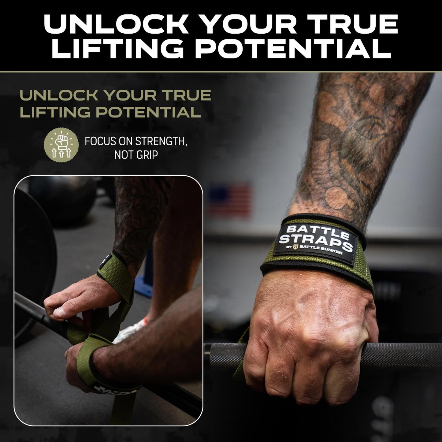 Battle Bunker Weightlifting Straps- Premium Padded Lifting Strap for Superior Grip & Comfort- Gym Straps for Deadlifts, Rows & Pull-Ups- Boost Strength & Reduce Grip Fatigue for Bodybuilding