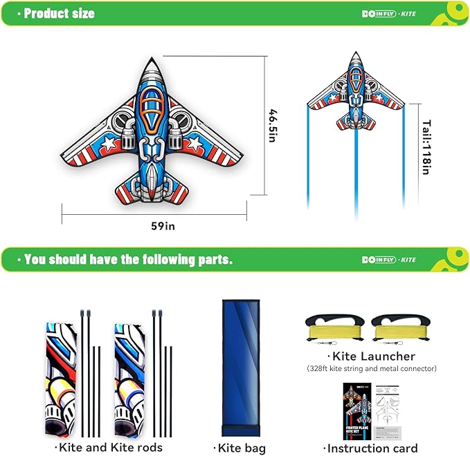 Kite for Ages 8-12, Easy to Fly and Assemble Fighter Plane Kites for Beginner, Single Line String Professional Kite for Beach and Outdoor Activity (Fighter Plane Kites Set)