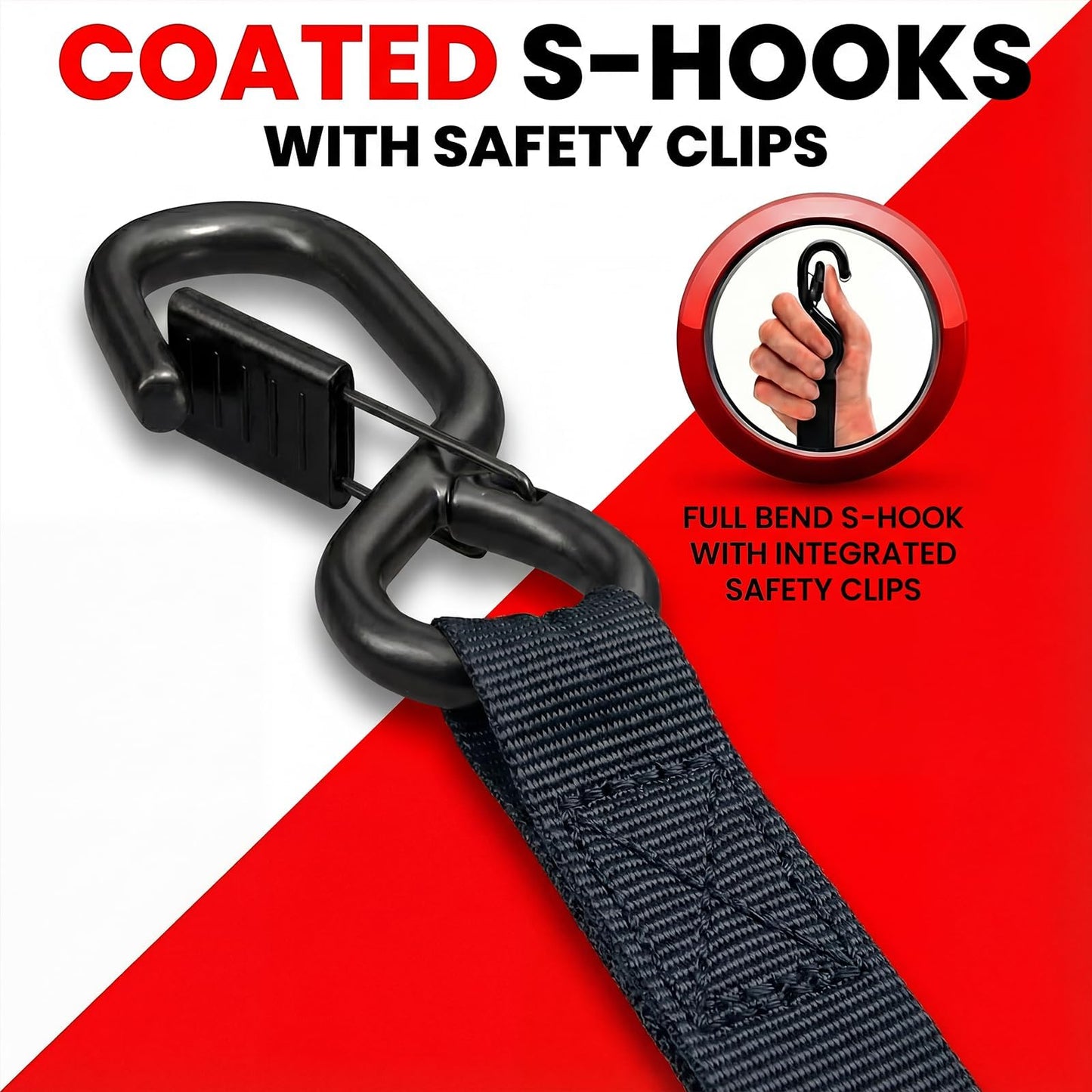 Retractable Ratchet Straps (4 Pack) - 1" x10 ft Heavy Duty with Auto Retract, Safety Lock Hooks & 1650 lb - Soft Loops + Bungee Cords for Truck, Trailer, Motorcycle, ATV, UTV, Moving