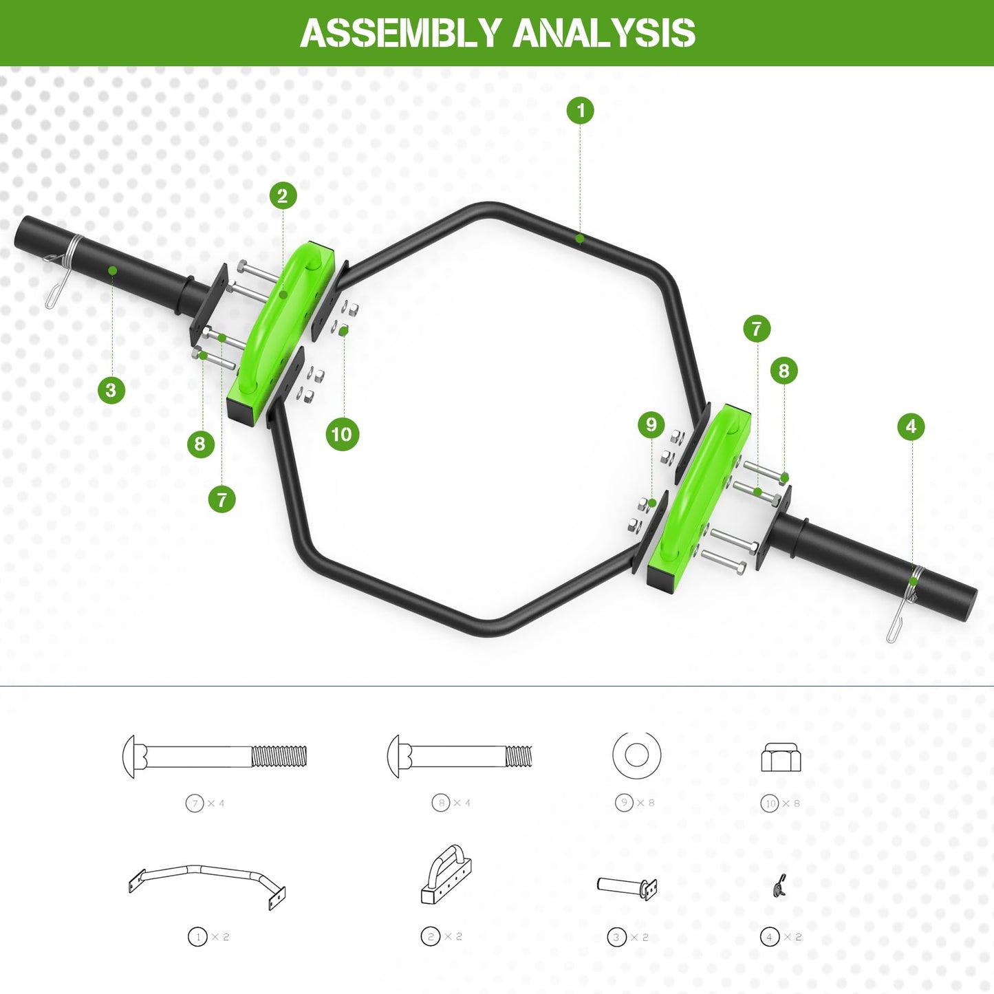 FovemiG Hex Trap Bar 2-Inch Olympic Weightlifting Barbell,48.6" Deadlift Bar for Squats,Shrugs,Push-Ups,400Lbs Weight Capacit Suitable Home Gym Equipment Workouts for Beginners,Women,Men-Green