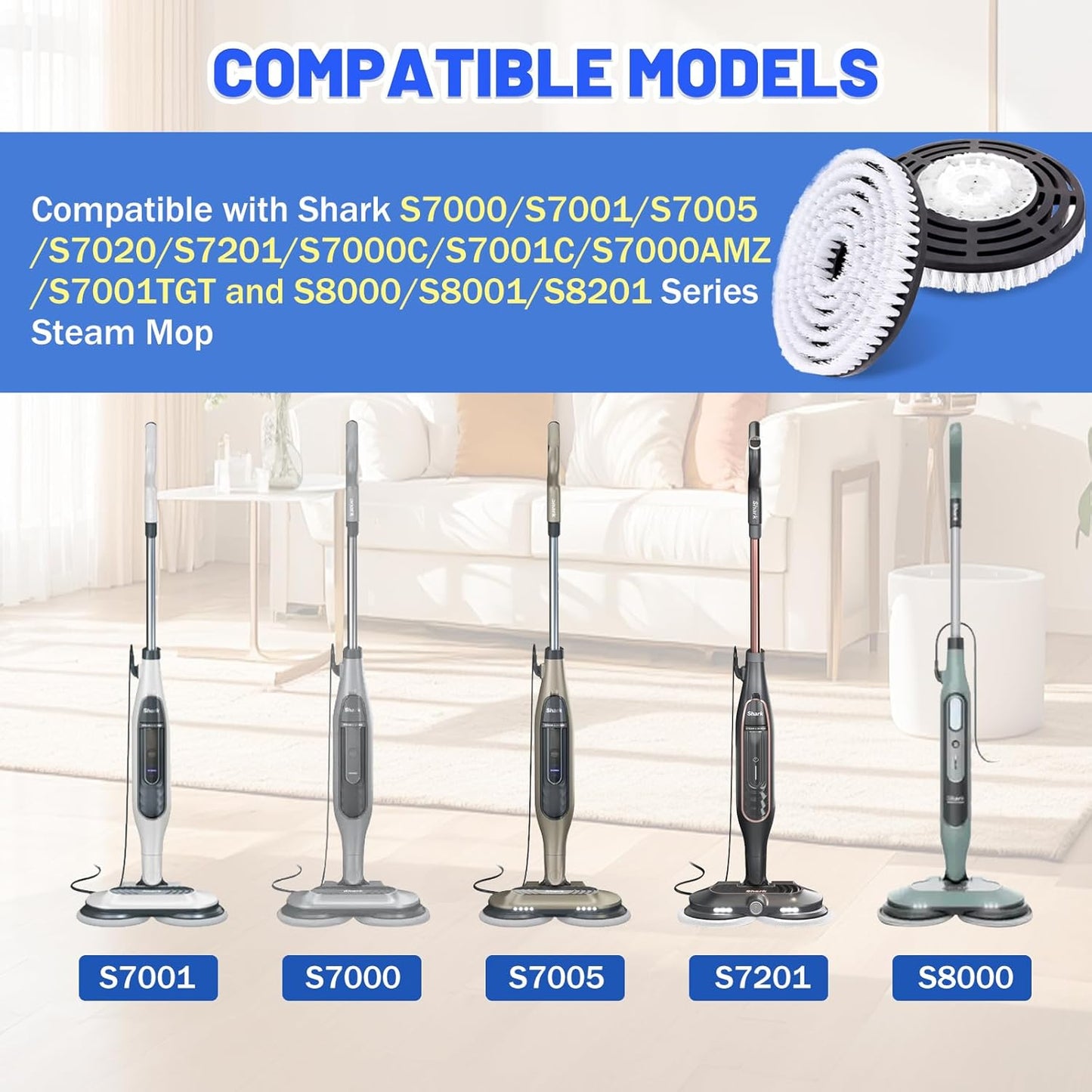 Shark Upgraded Steam Mop Pads - Replacement Brush Heads with Scrubbing Bristles | Deep Clean Hardwood & Tile Floors | Compatible with S7000 Series - 2 Pack