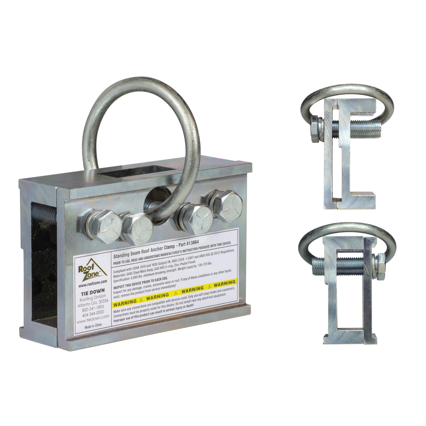 Tie Down Standing Seam Roof Anchor | Non-Penetrating Fall Protection Roof Safety Anchor | Damage-Free Clamp Design | 5,000 LB Rating | 1 Pack (13864)